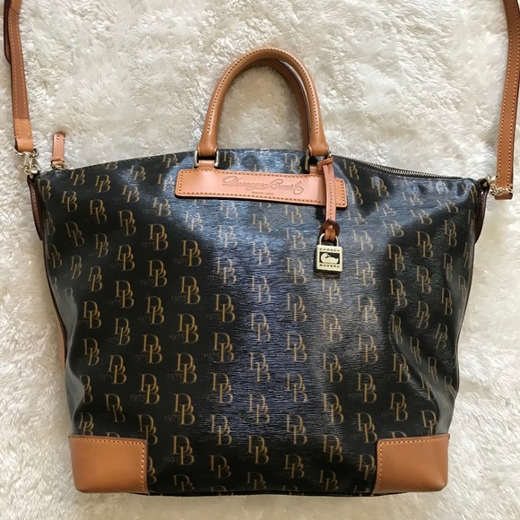 Dooney & Bourke Handbags - Dooney & Bourke Logo Tote Handbag Leather Brown